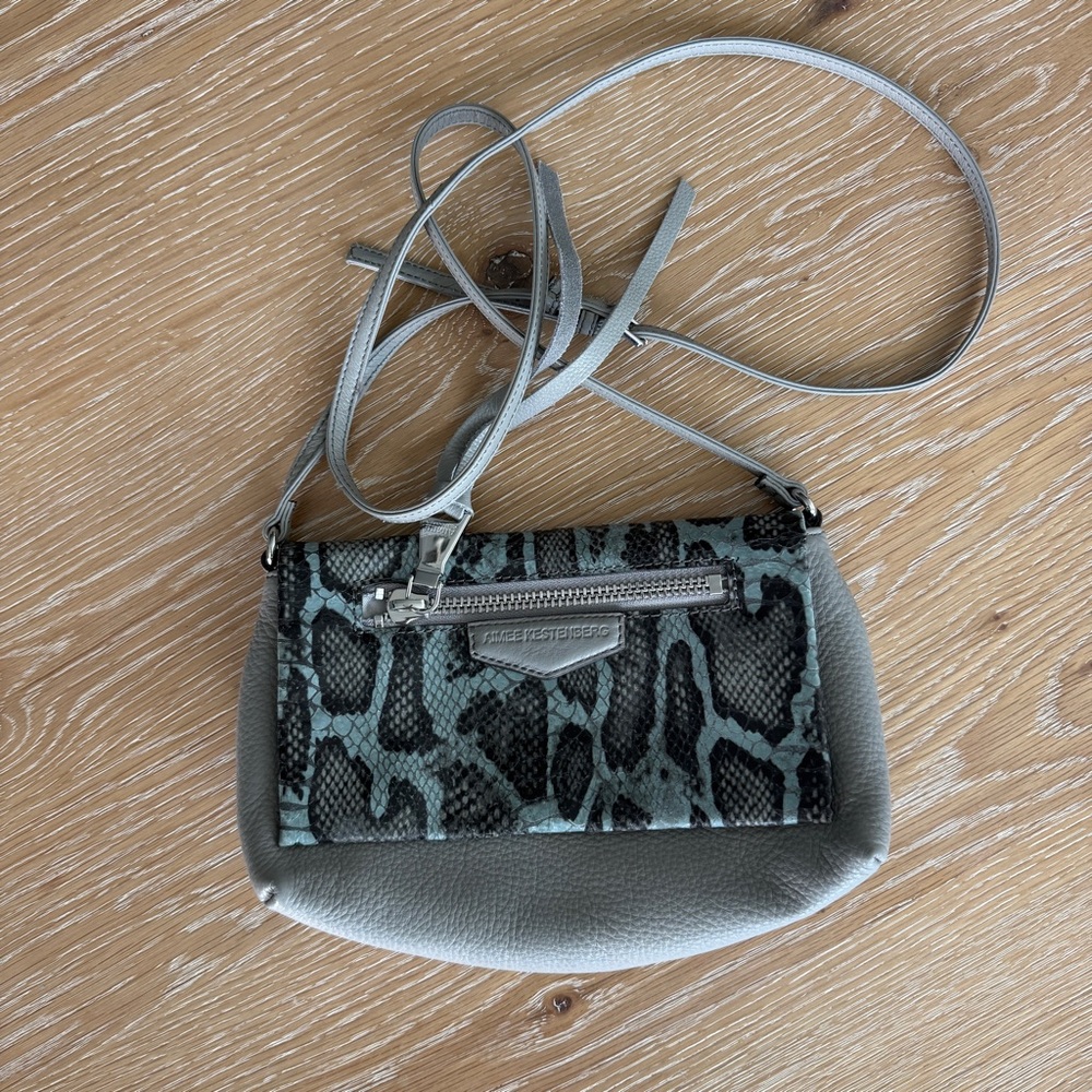 Aimee Kestenberg Gray Snake-Print Crossbody with Silver Hardware